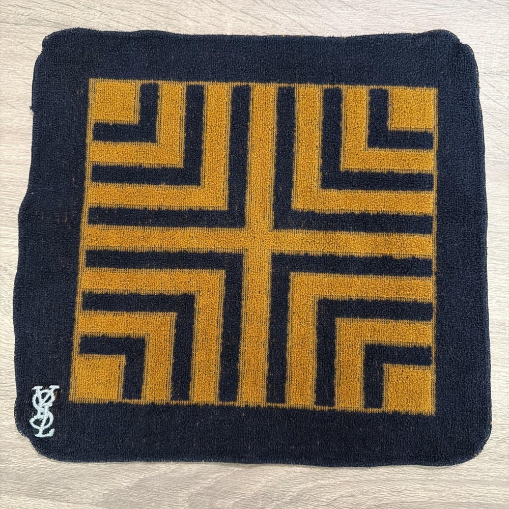 Vintage Fieldcrest Navy Gold Yves Saint Laurent YSL logo Geometric Washcloth Mod